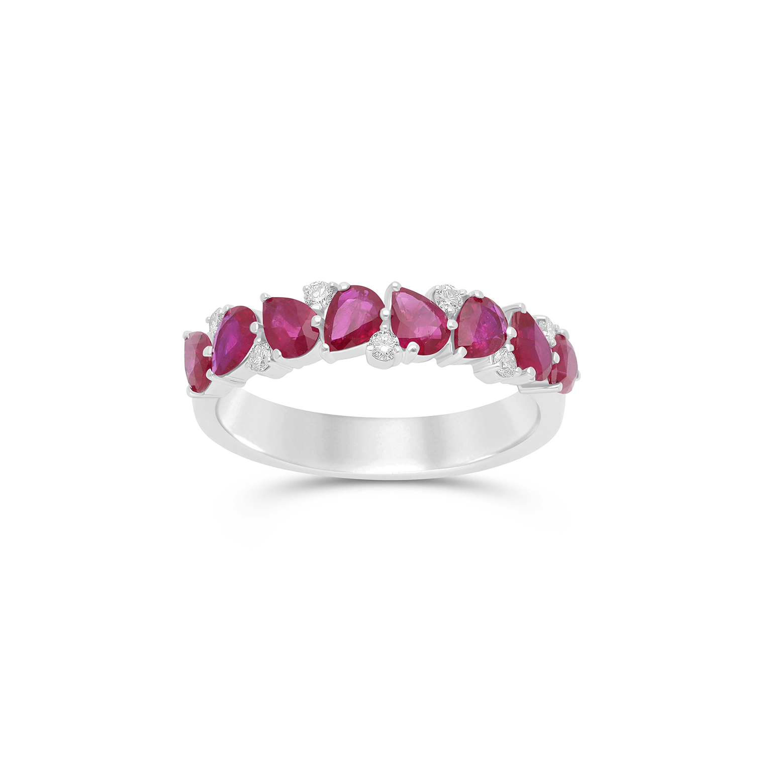 Sabel Collection White Gold Ruby Ring with Scattered Diamonds